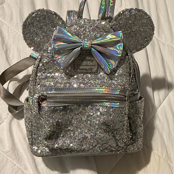 Loungefly Handbags - Silver Sequin Mini Backpack Disney Loungefly